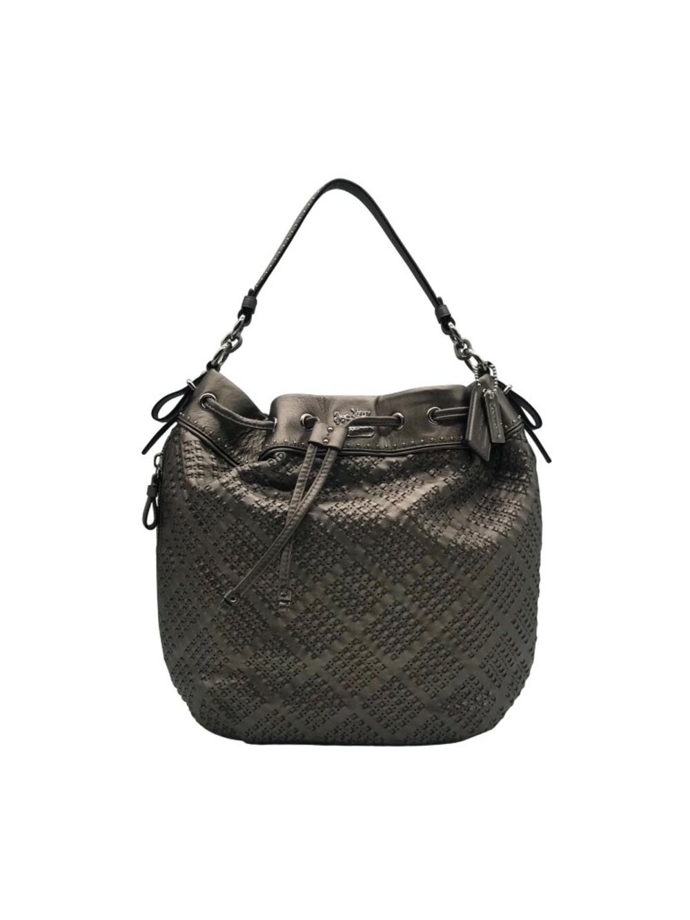 Coach Metallic Perforated Leather Drawstring Shoulder Bag